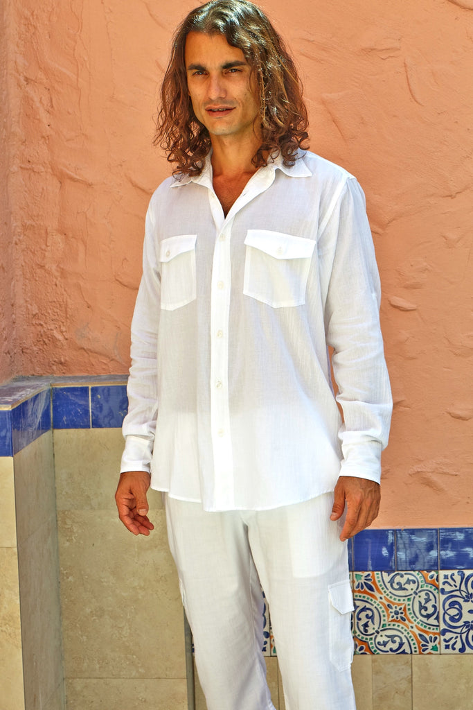 B150-3 Long Sleeves White Shirt
